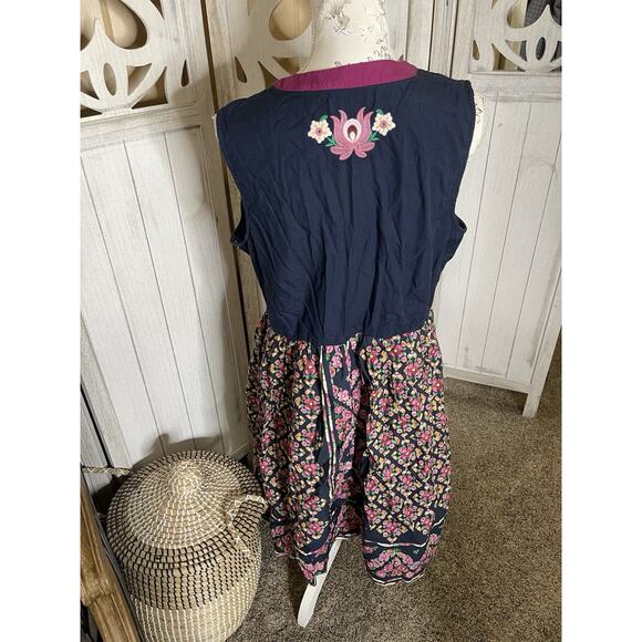 ModCloth A Conversation Masterpiece Dress Navy Embroidered Floral Fit & Flare XL - Picture 2 of 6